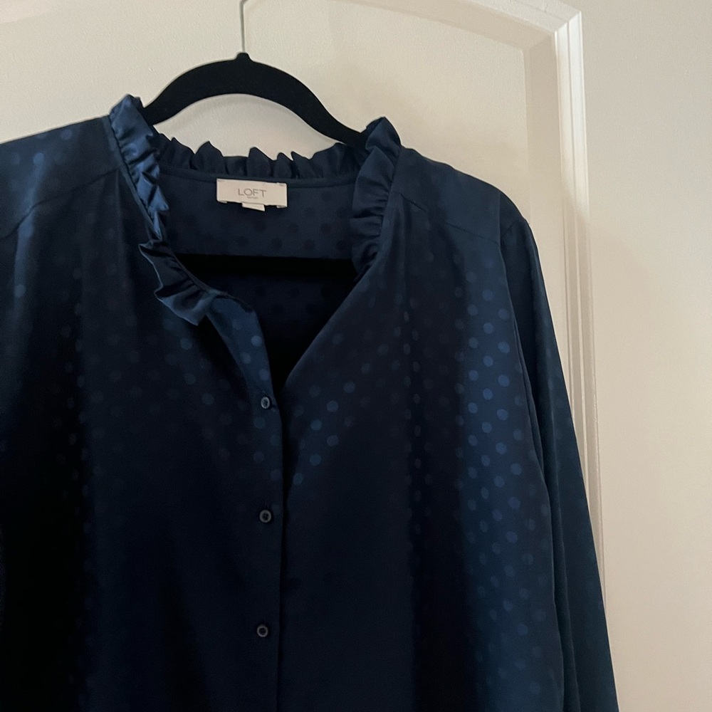 Loft Navy Blue Polka Dot Blouse - Picture 4 of 7